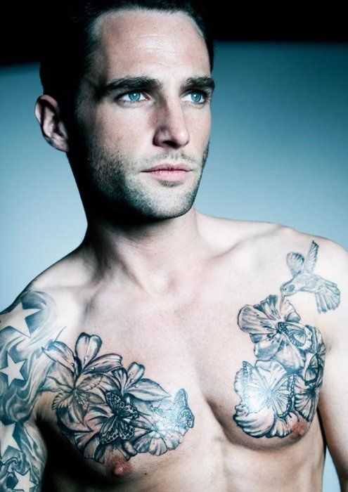 tattoos for men floral chest work