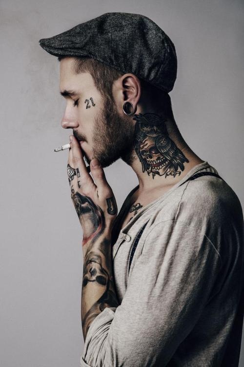 tattoos for men scull work on neck and arm
