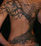 Amaizing tree and owl back tattoo