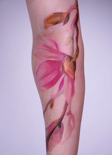 Beautiful flower tattoo by Amanda Wachob