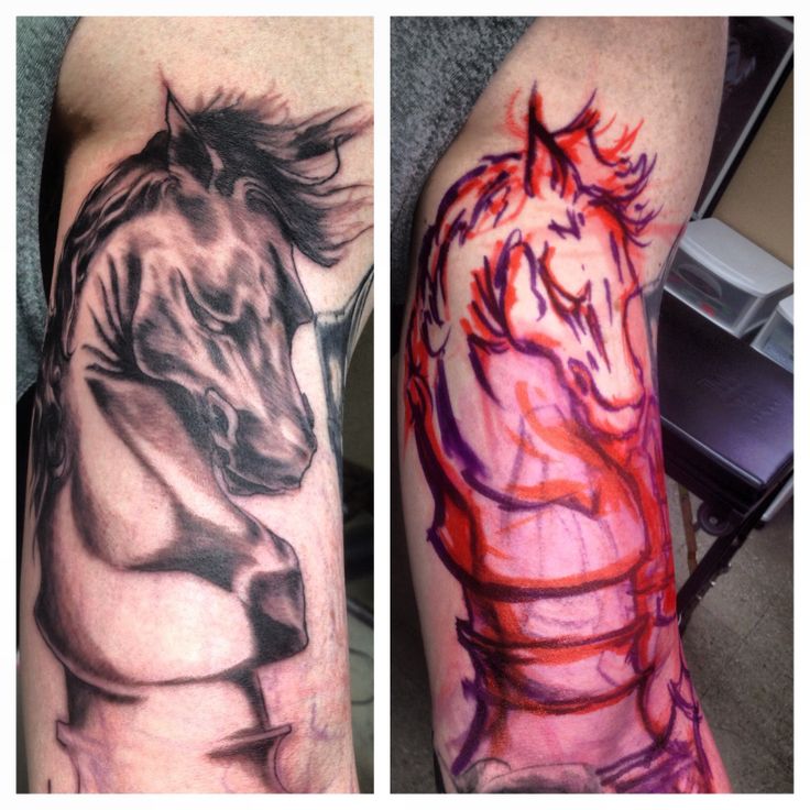 Black and red horses chess tattoo