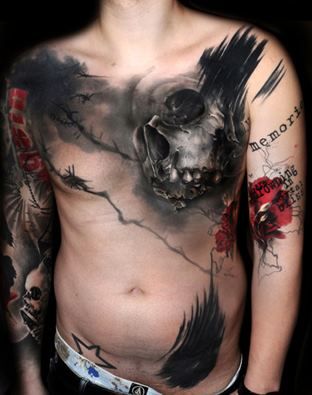 Black and red tattoo by Volko Merschky