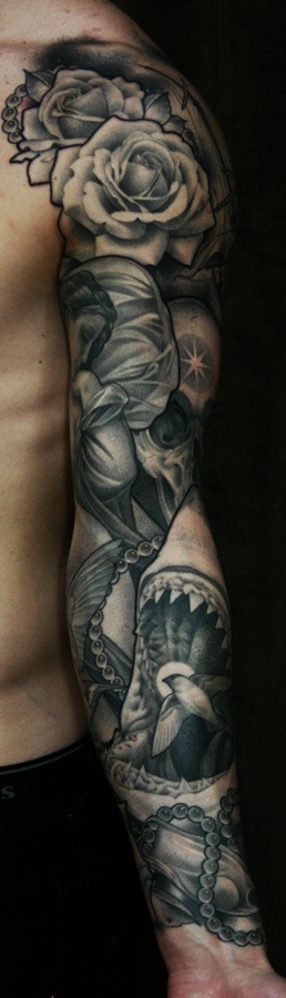 Black and white tattoo by James Spencer Briggs
