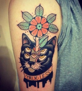 Black cat tattoo by Aivaras Lee