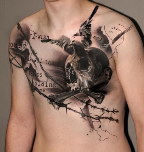 Black skull tattoo by Volko Merschky