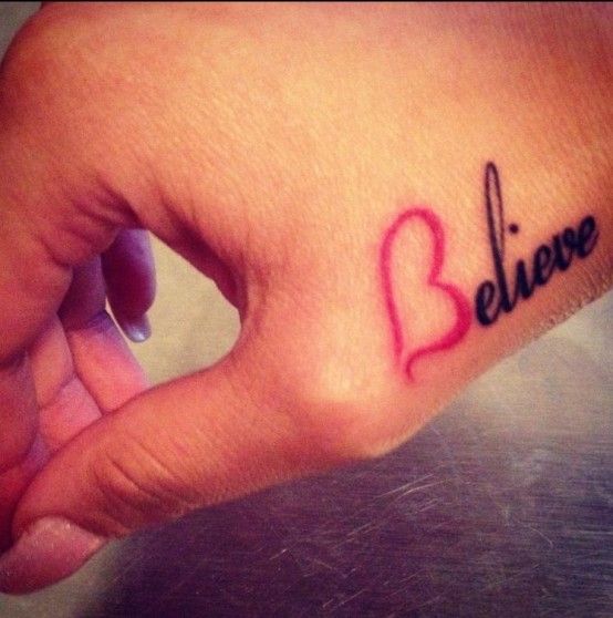 Blieve letters pink tattoo