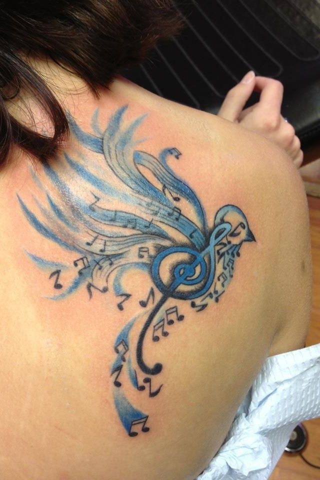 Blue bird music tattoo