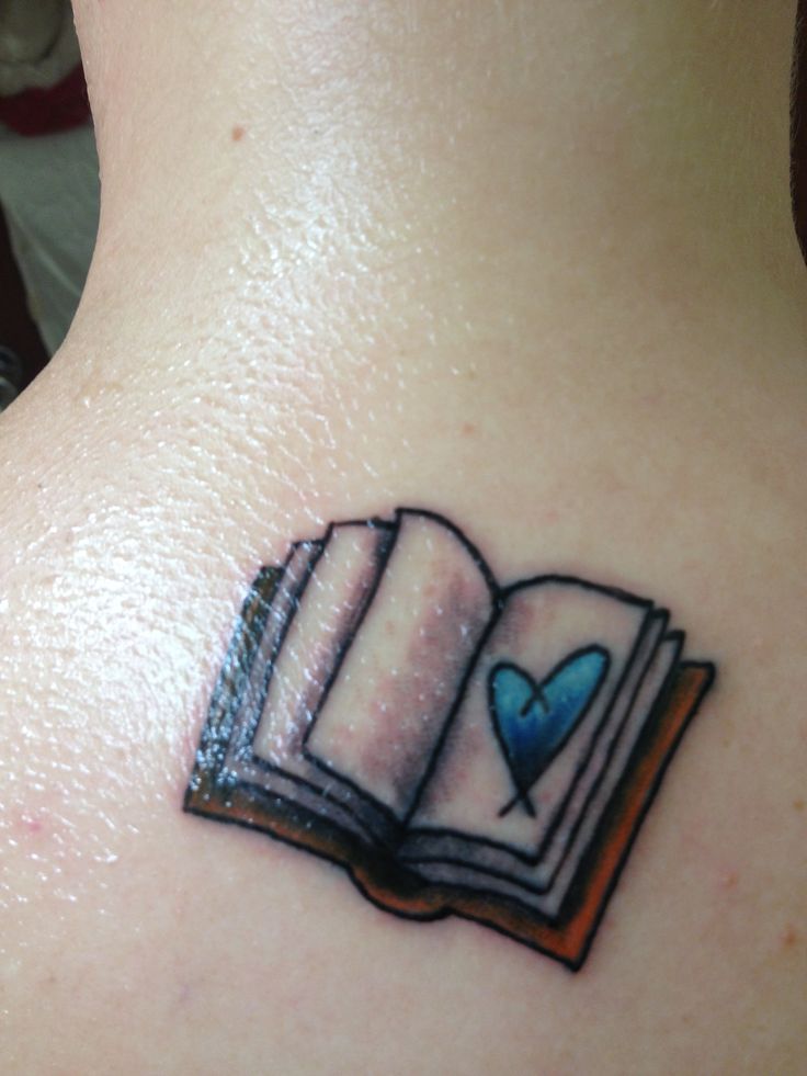 Blue heart and book tattoo