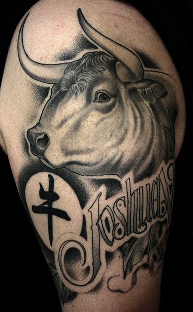 Bull tattoo by James Spencer Briggs
