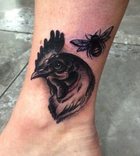 Chicken and bee tattoo by Pari Corbitt