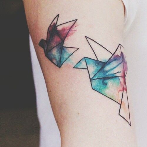 Colorful birds origami tattoo