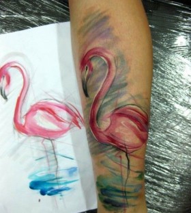 Colorful flamingo tattoo