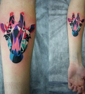 Colorful giraffe origami tattoo