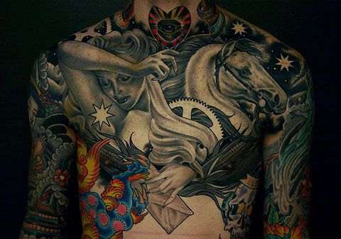 Colorful tattoo by James Spencer Briggs