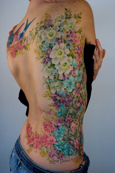 Different flowers tattoo