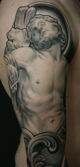 Dying saint tattoo by James Spencer Briggs