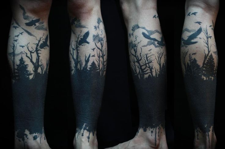 Forest and bird black tattoo