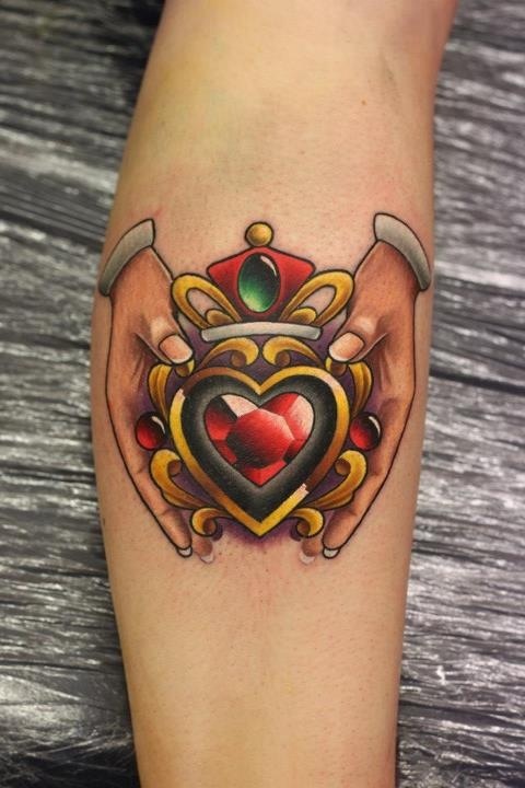 Hands and heart tattoo by Michelle Maddison
