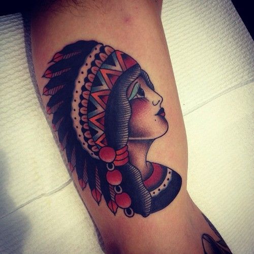 Indian girl tattoo by Kirk Jones