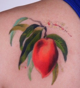 Peach on branch tattoo by Amanda Wachob