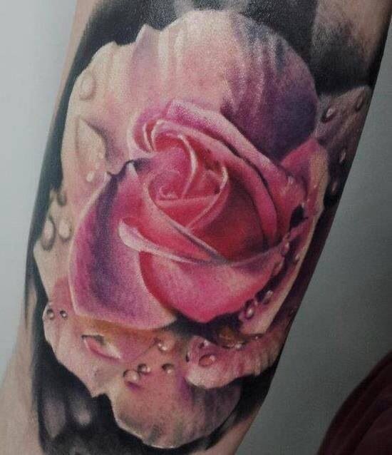 Realisti pink rose tattoo