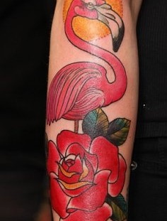 Red rose and flamingo tattoo