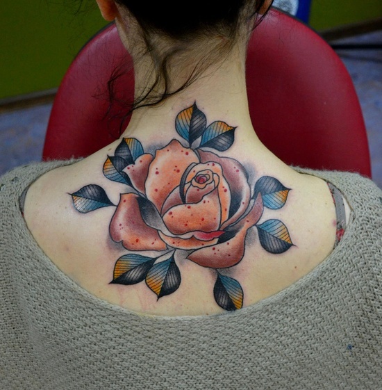 Red rose tattoo by Aivaras Lee
