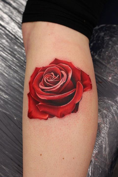 Red rose tattoo by Michelle Maddison
