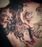 Rose and butterflies lace tattoo