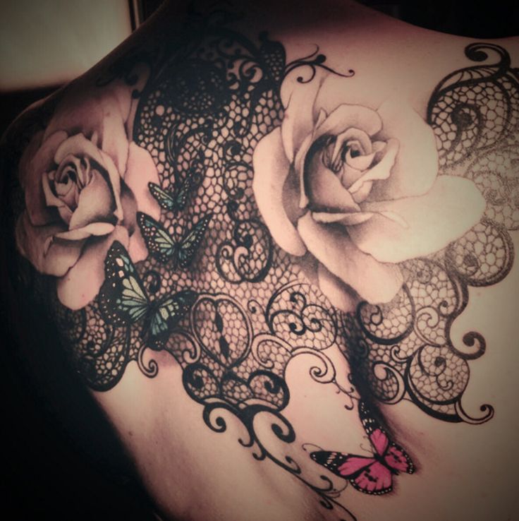 Rose and butterflies lace tattoo