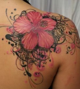Shoulder flower pink tattoo