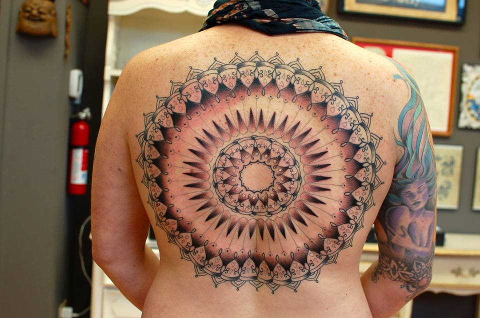 SirLexi Rex tattoo big mandala on back