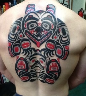 SirLexi Rex tattoo black and red bear  on back