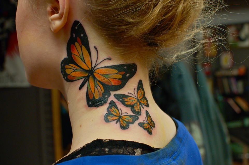 SirLexi Rex tattoo butterflies on neck