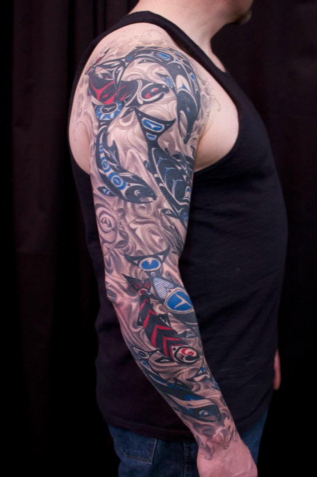 SirLexi Rex tattoo red and blue fish sleeve