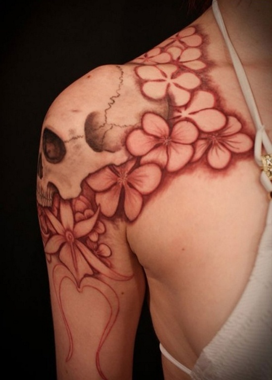 Skull and flowers tattoo by Meathshop