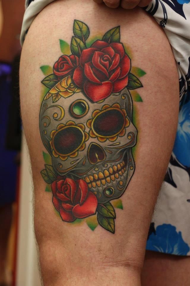 Skull and rose tattoo by Michelle Maddison