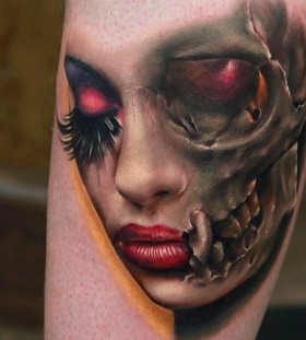 Skull girl face tattoo