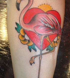 Sun heart and flamingo tattoo