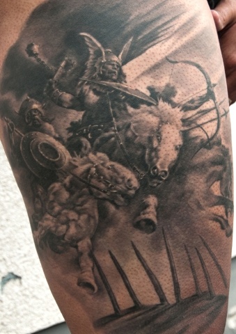 War tattoo by Andy Engel