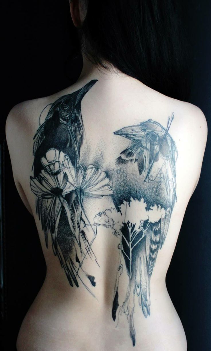 back tattoo design for women by marta lipinski birds - | TattooMagz