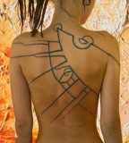 back tattoo design for women funky bluish abstraction