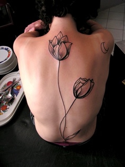 back tattoo design for women graphical tullips