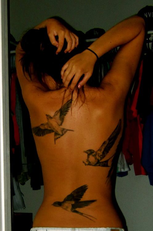 back tattoo design for women three flying birds