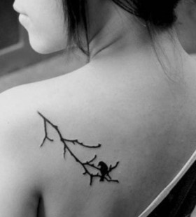 black ink little bird on branch tattoo