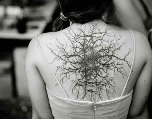 black ink tree roots tattoo