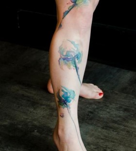 blue elegant flowers tattoo by klaim