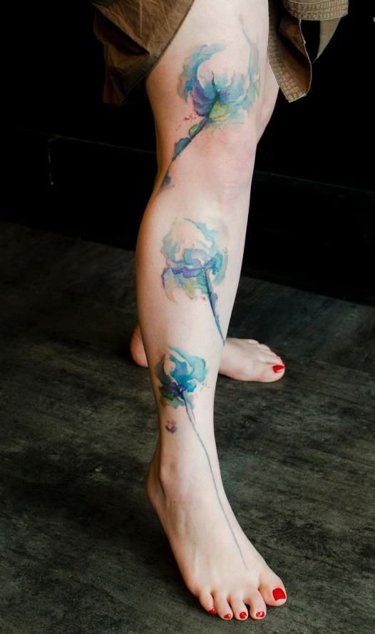 blue elegant flowers tattoo by klaim