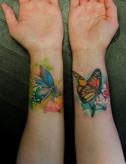butterflies tattoo on inside arms by klaim