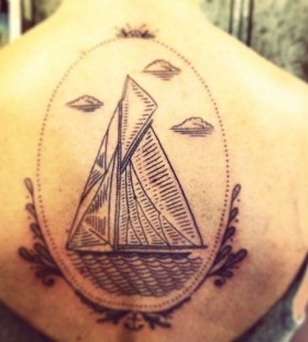 duke riley framed sailboat on back